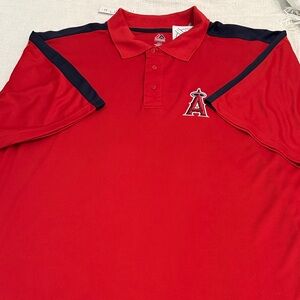 Angels Majestic Red Polo Shirt with Dark Blue Accents